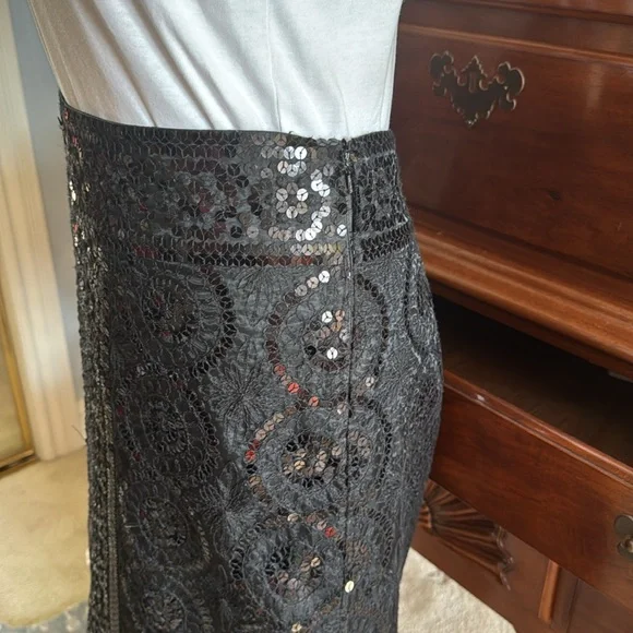 Tory Burch Isis Sequin Black Skirt Size 10 - Picture 7 of 11